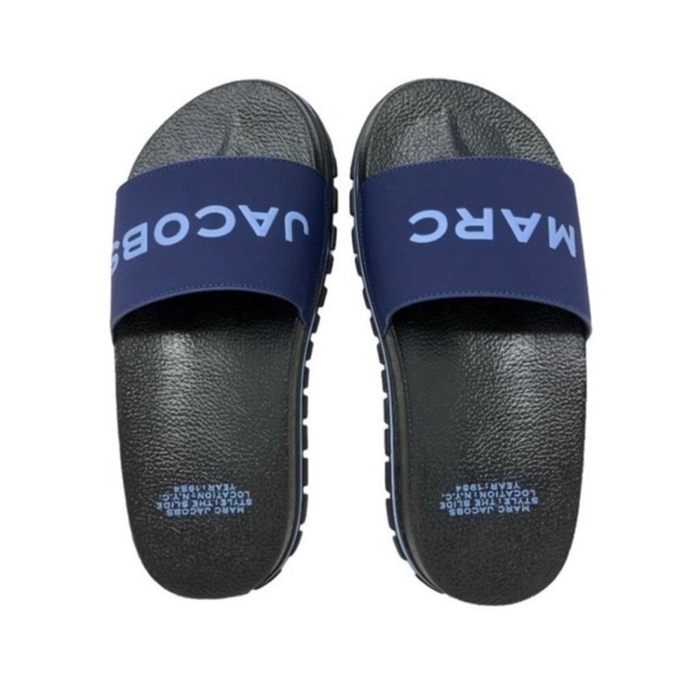 Marc Jacobs The Slide Sandals Navy Blue Logo Women Size US 5 EU 35 Comfy NEW‎ - Picture 16 of 16